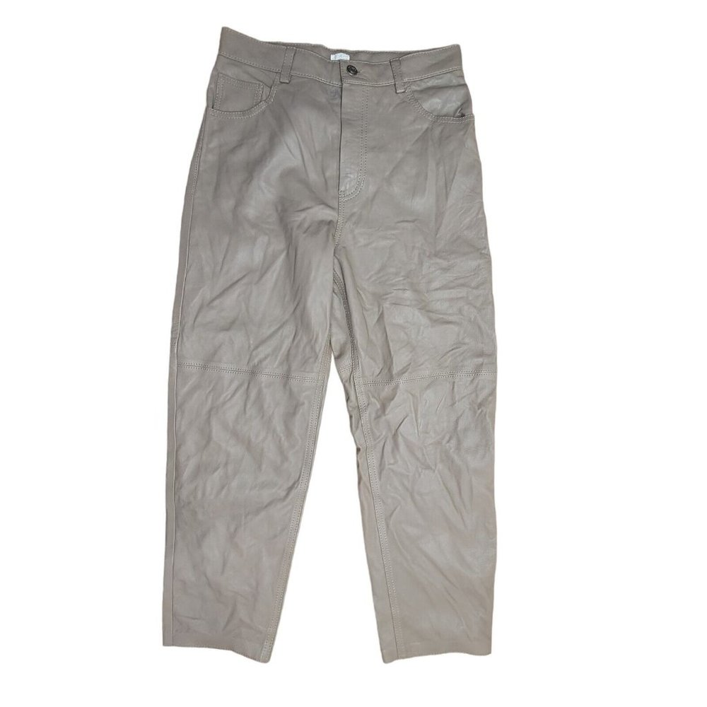 Arket Womens Tapered Leather Trousers Size 36 Small US Cropped Pants Khaki Tan